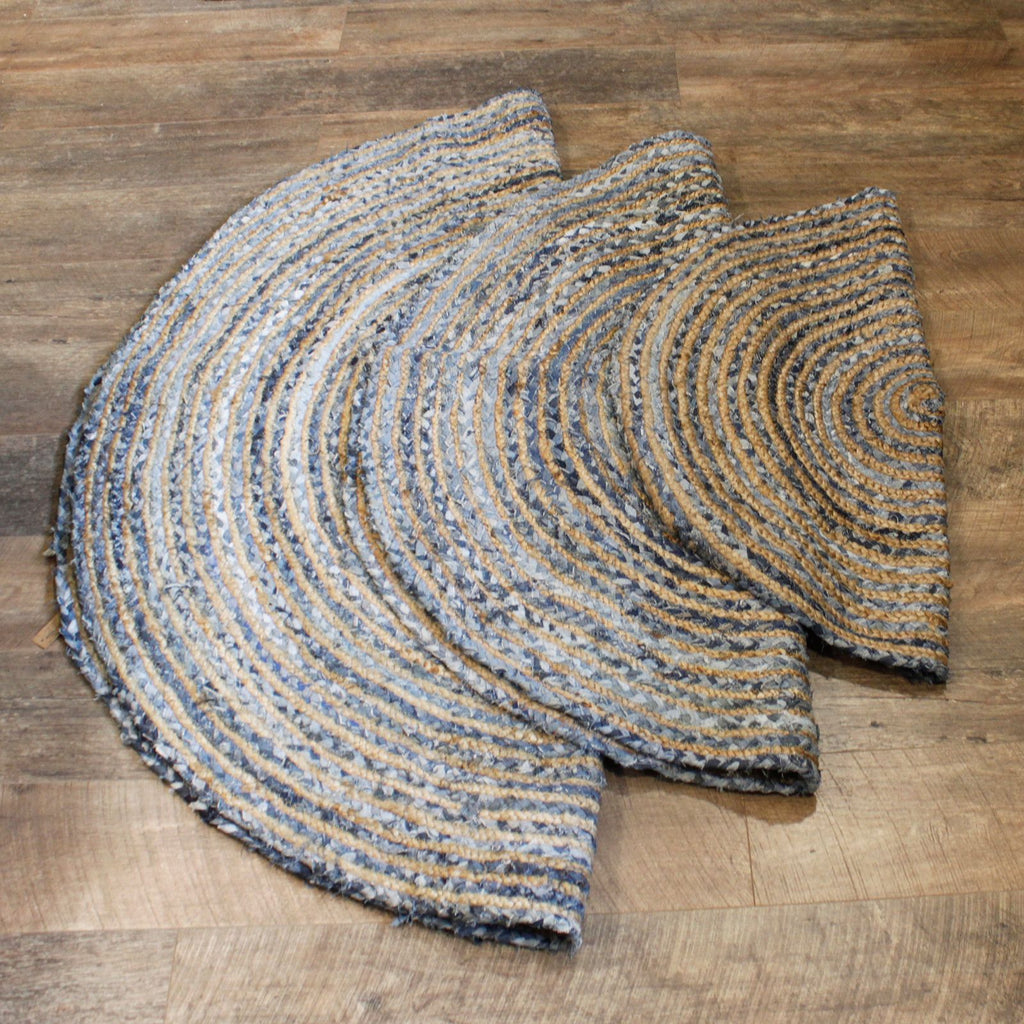 Alfombra redonda de yute y tela vaquera reciclada - 90 cm