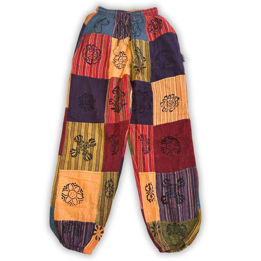 Sari Nómada - Pantalón Hongo - Diseños con Estampado en Bloque - Tonos Naranjas (105x127cm) S/M