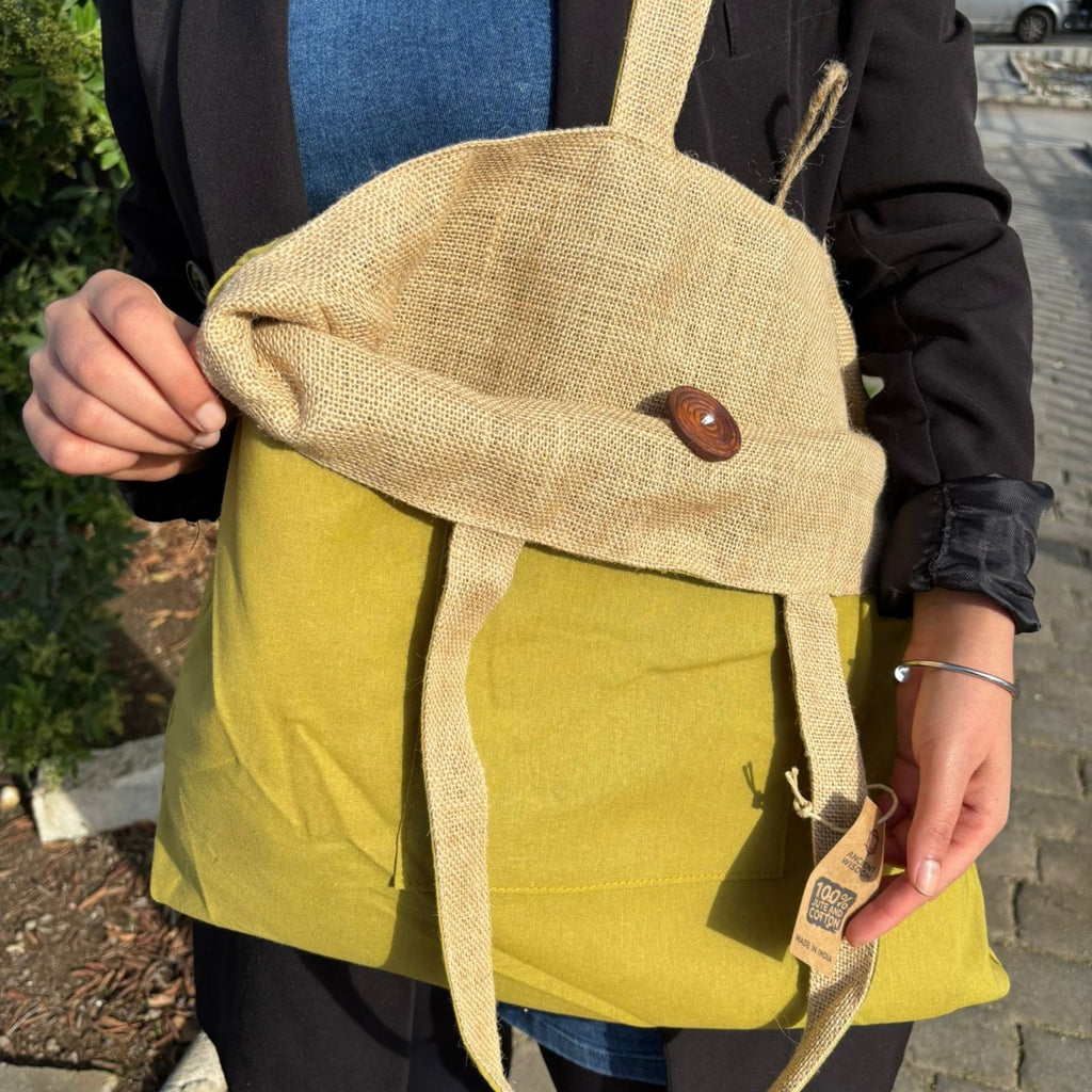 Große Wendetasche aus Jute und Baumwolle – Pistazie
