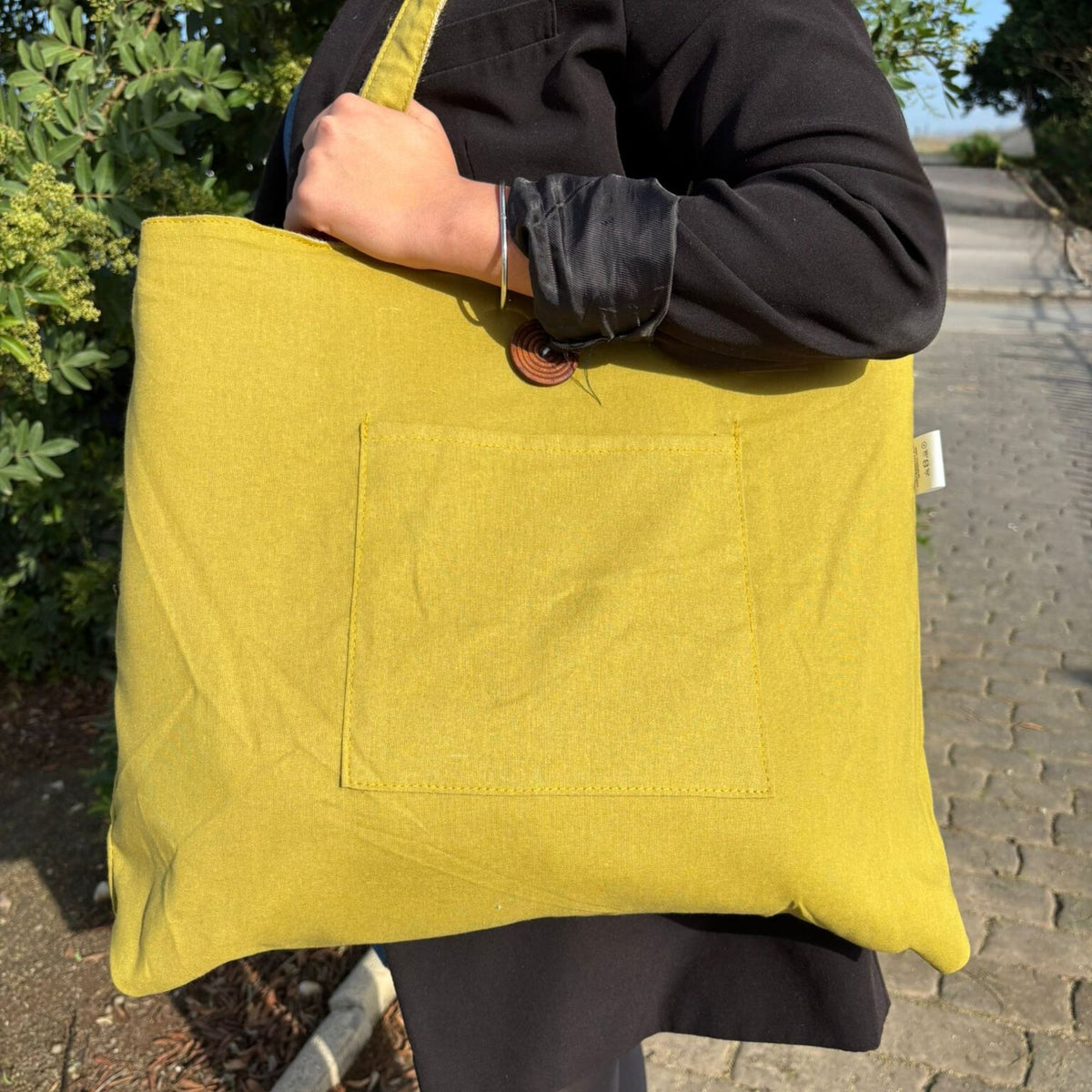 Große Wendetasche aus Jute und Baumwolle – Pistazie