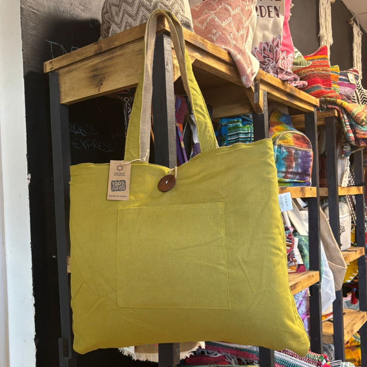 Große Wendetasche aus Jute und Baumwolle – Pistazie