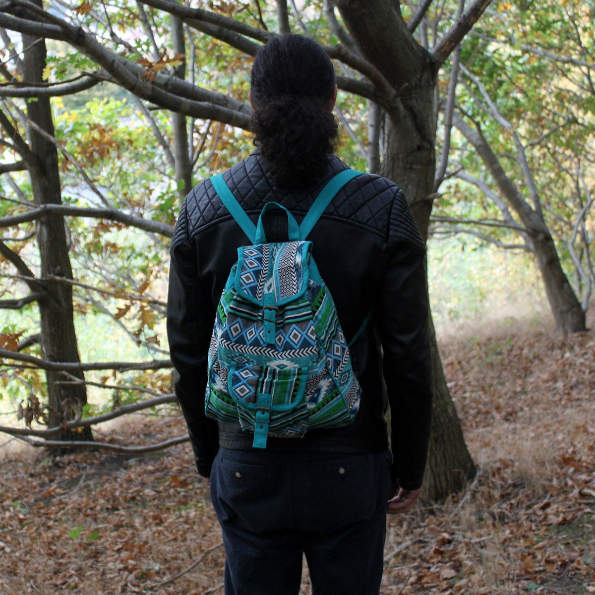 Jacquardgewebe – Tealfarbener Rucksack