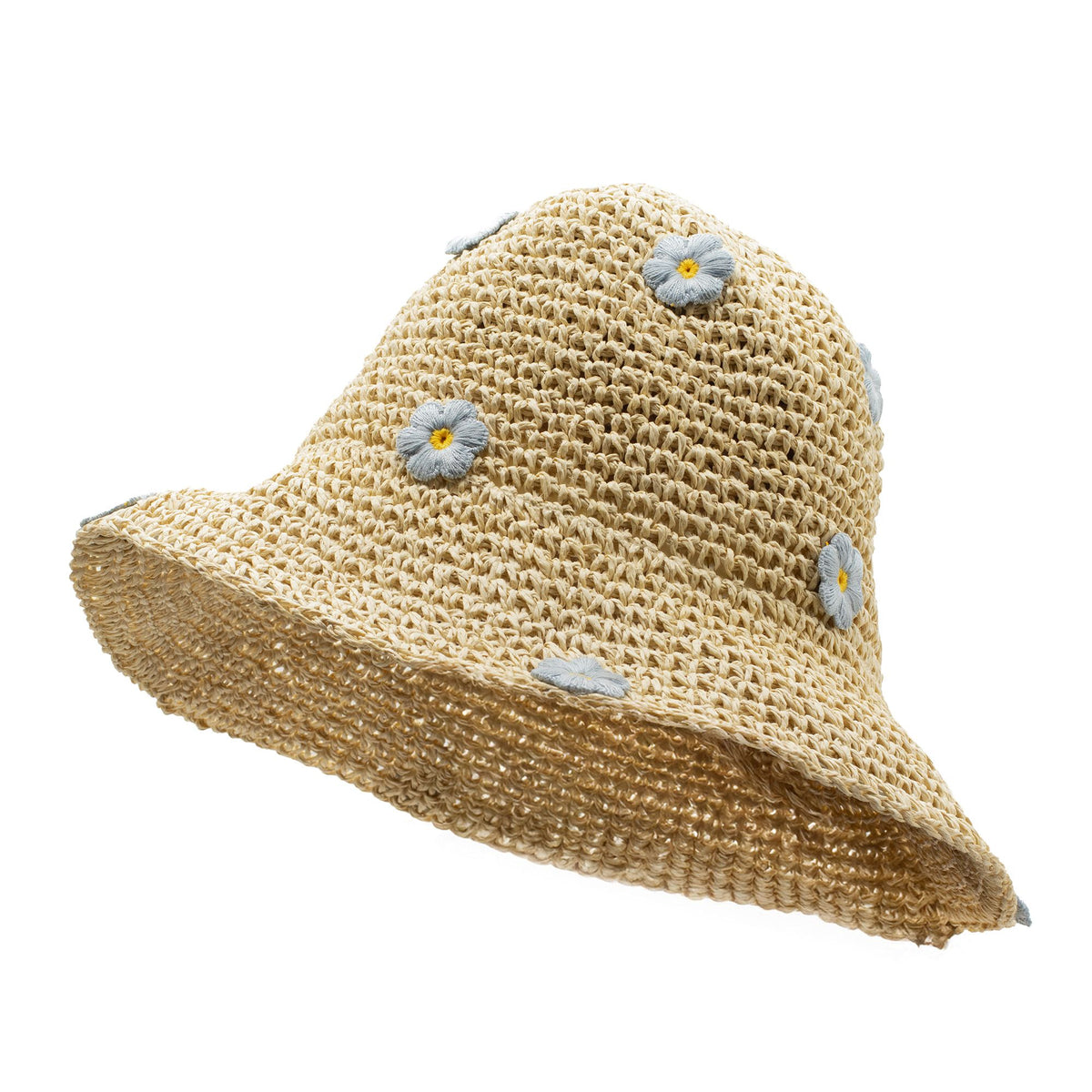 Nomad Sari Sombrero de Paja de Ala Suave para el Sol - Flores Beige y Azules