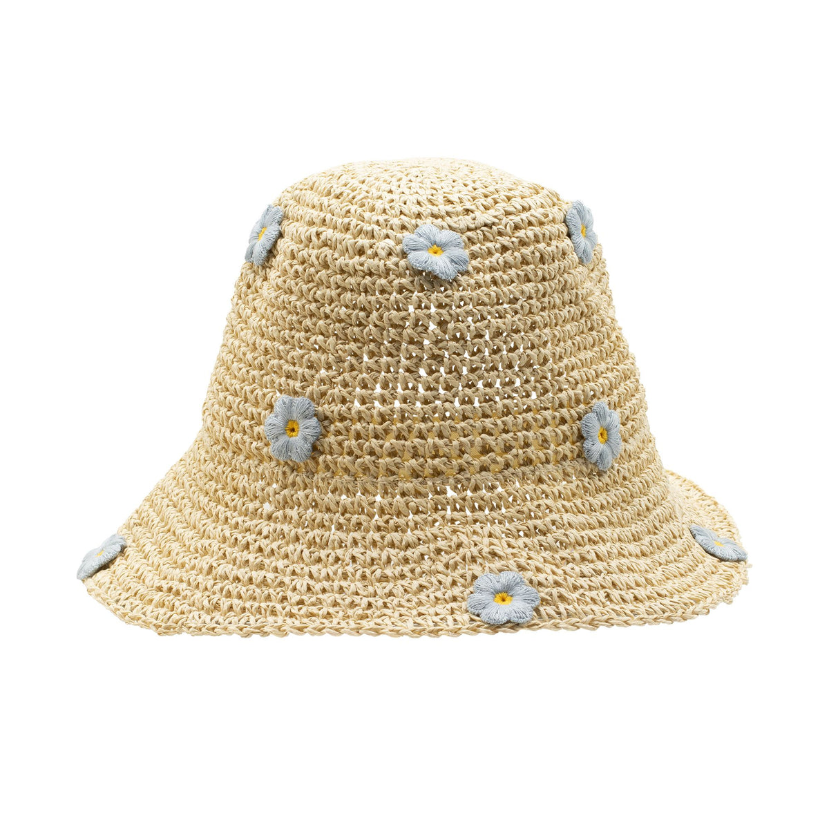 Nomad Sari Sombrero de Paja de Ala Suave para el Sol - Flores Beige y Azules
