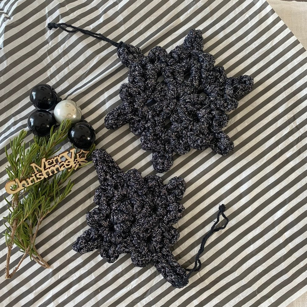 Black Sparkly Snowflake Christmas Ornament Set