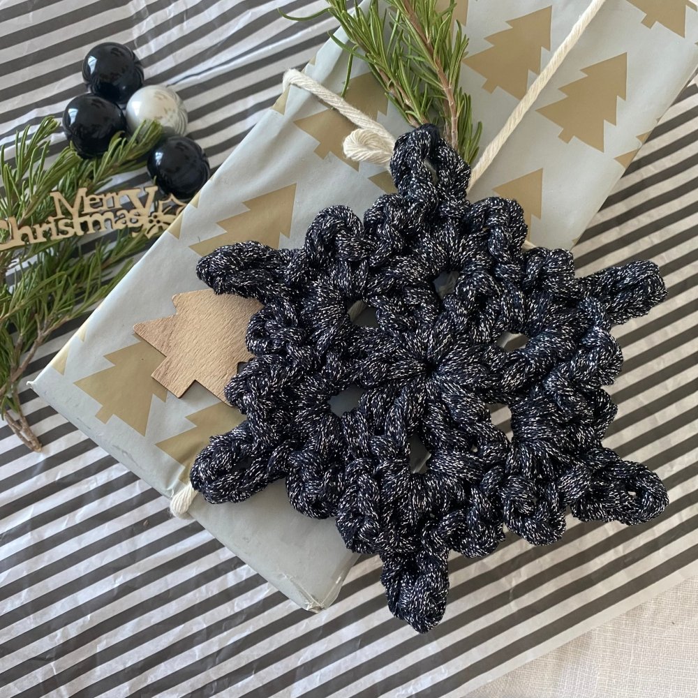 Black Sparkly Snowflake Christmas Ornament Set