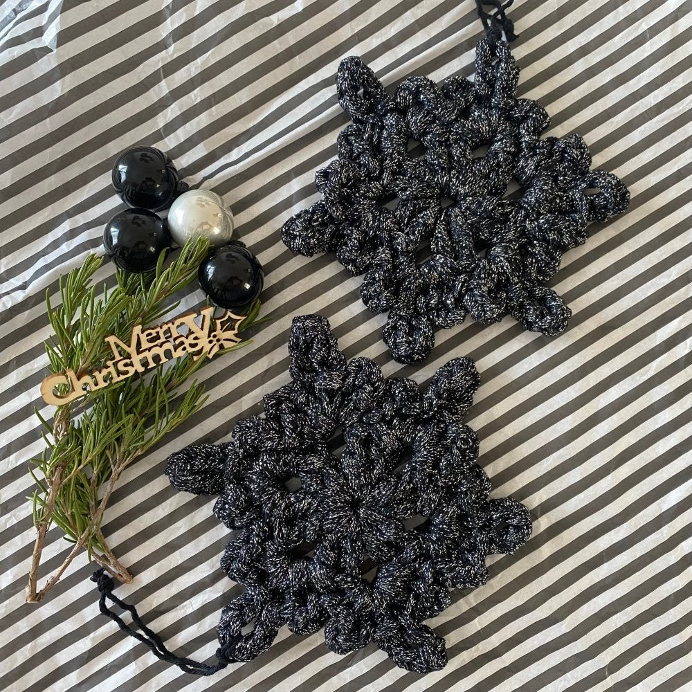 Black Sparkly Snowflake Christmas Ornament Set