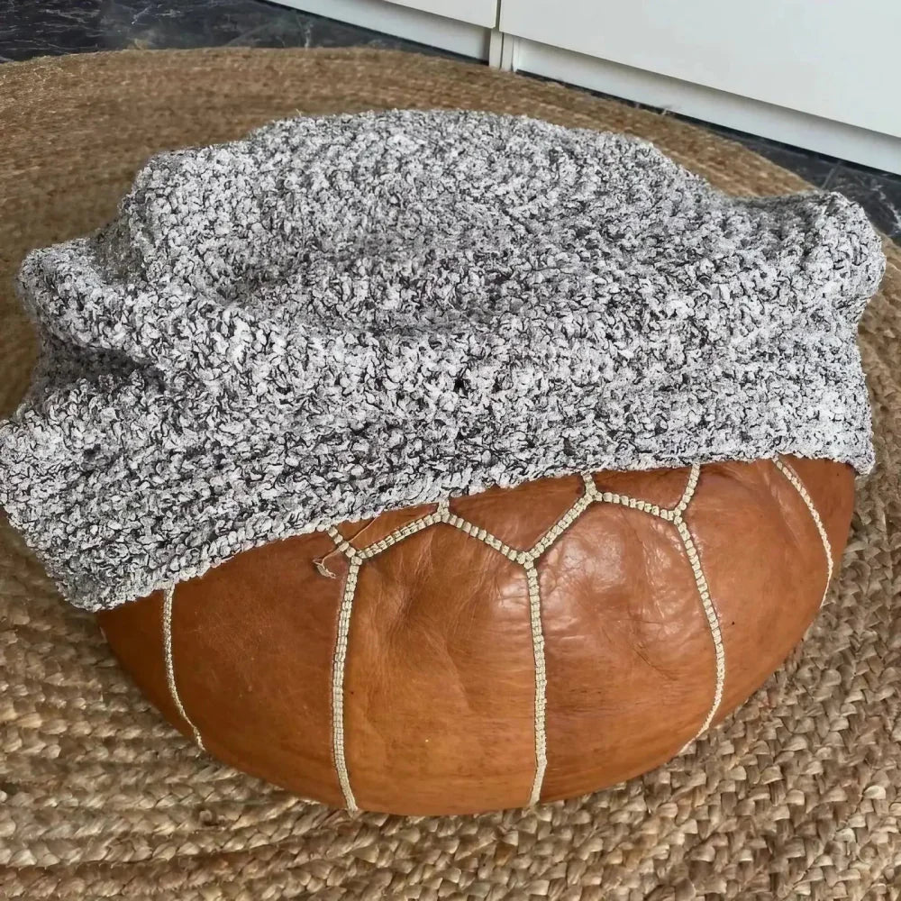 Boucle Ottoman Slipcovers | Round Pouffe Stool Cover