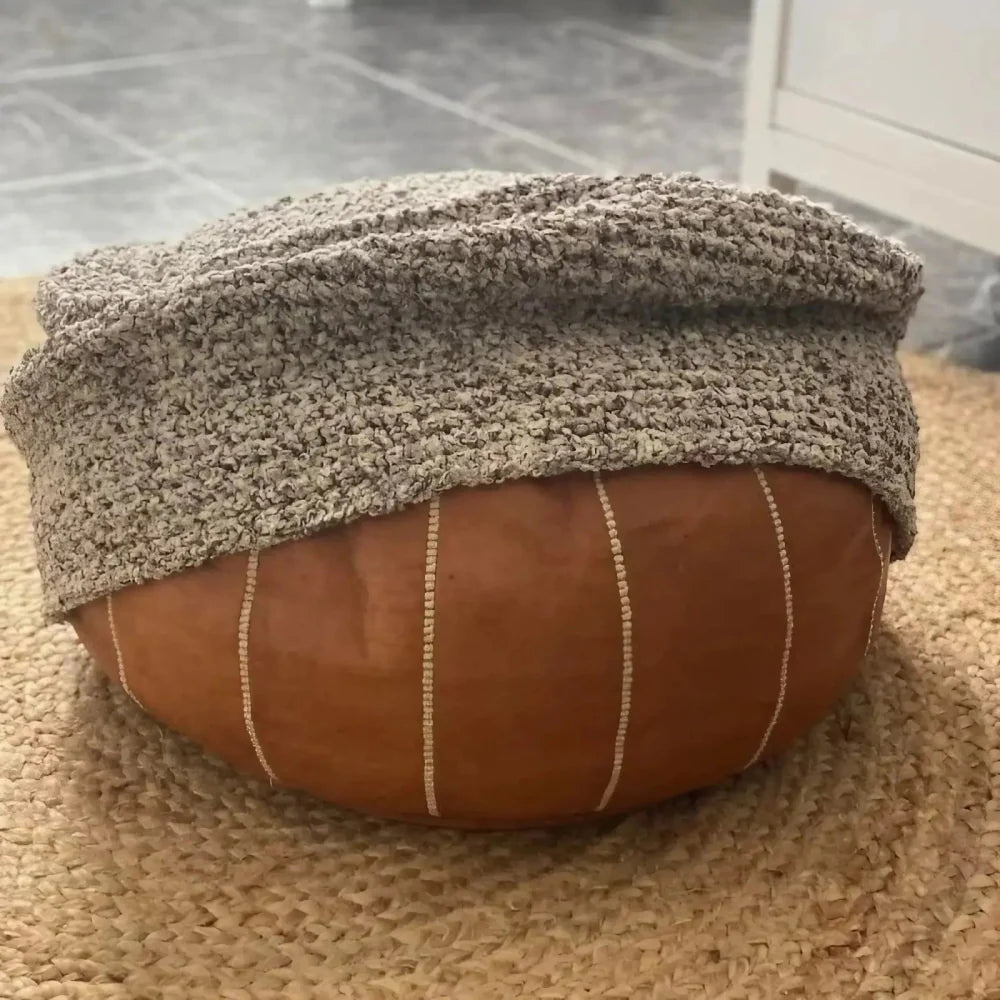 Boucle Ottoman Slipcovers | Round Pouffe Stool Cover