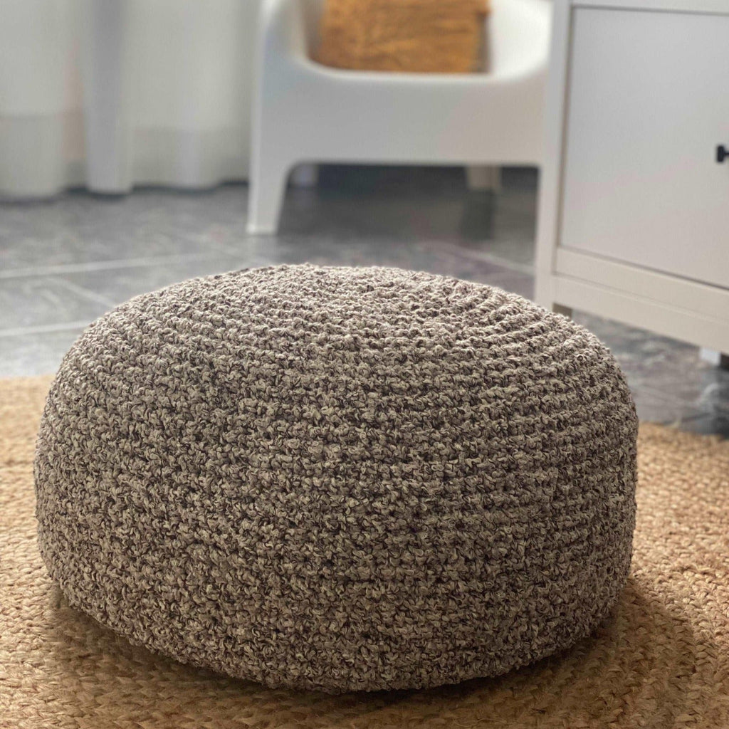 Bouclé Hocker Ottoman | Beige und Braun