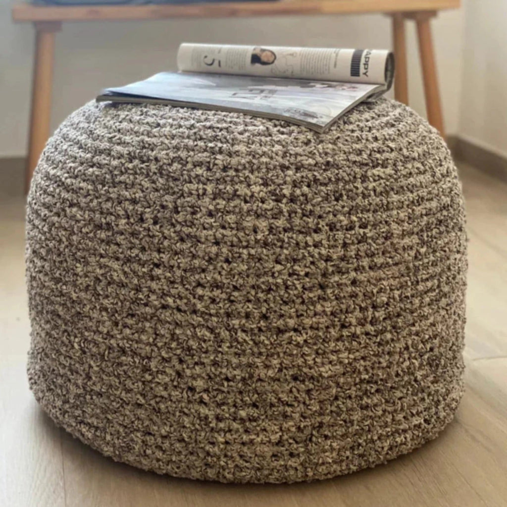 Bouclé Hocker Ottoman | Beige und Braun
