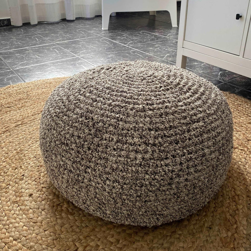 Bouclé Hocker Ottoman | Beige und Braun