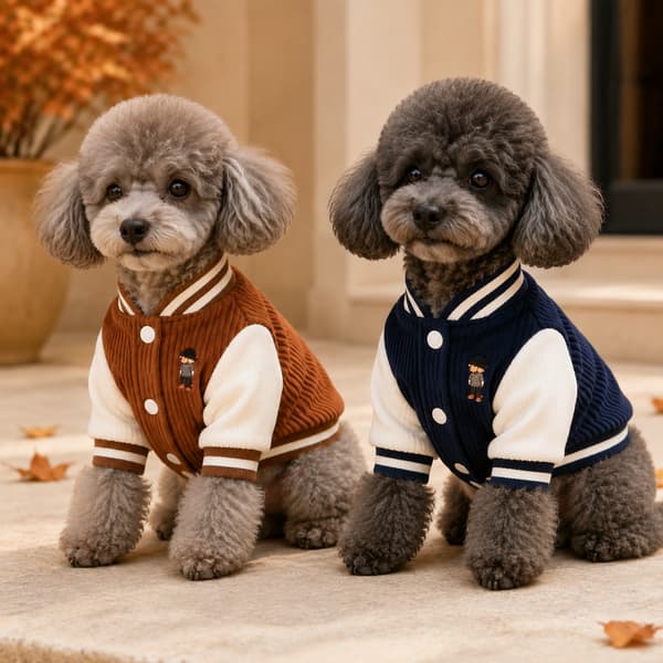 Embroidered Corduroy Varsity Jacket for Small Dogs & Cats – Lightweight Autumn Coat