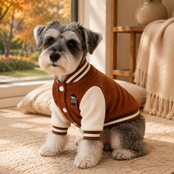 Embroidered Corduroy Varsity Jacket for Small Dogs & Cats – Lightweight Autumn Coat