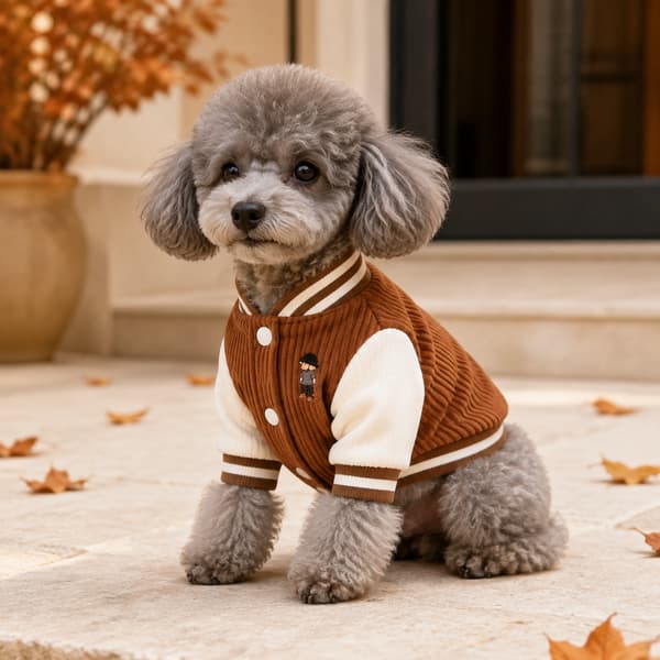Embroidered Corduroy Varsity Jacket for Small Dogs & Cats – Lightweight Autumn Coat