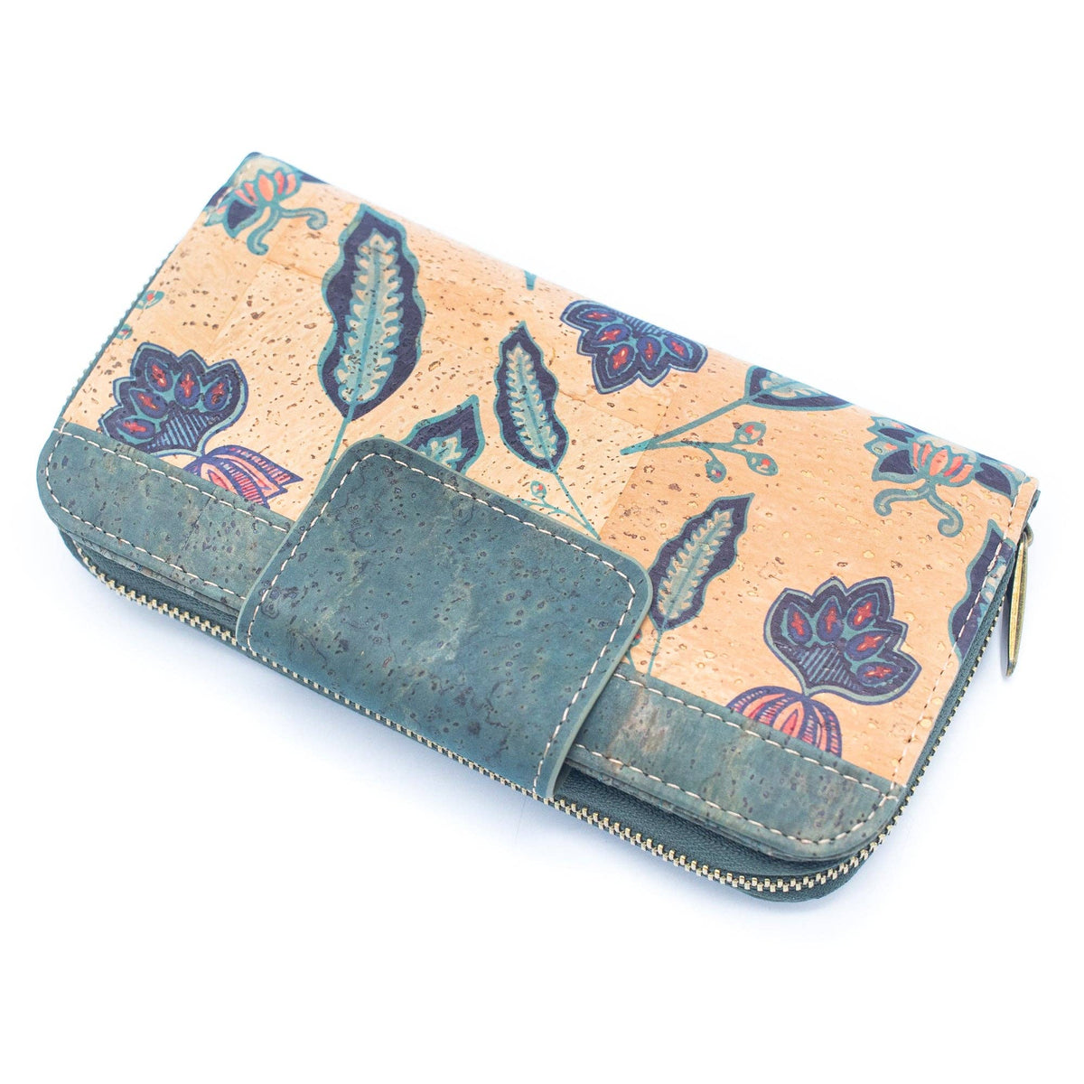 Turquoise Color cork bifold Ladies Pattern Cork Wallet BAG-2089