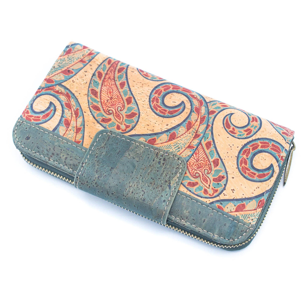 Turquoise Color cork bifold Ladies Pattern Cork Wallet BAG-2089