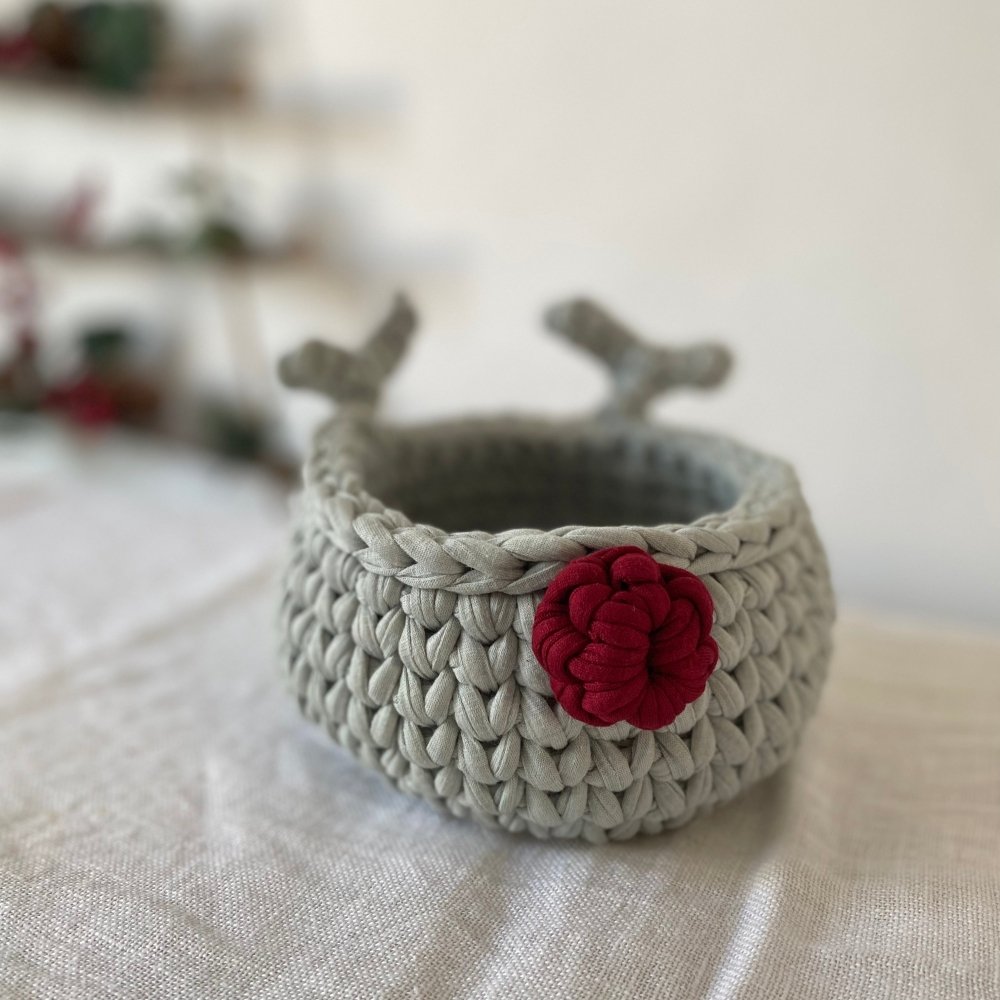 Crochet Basket Rudolph Reindeer | Sage Green