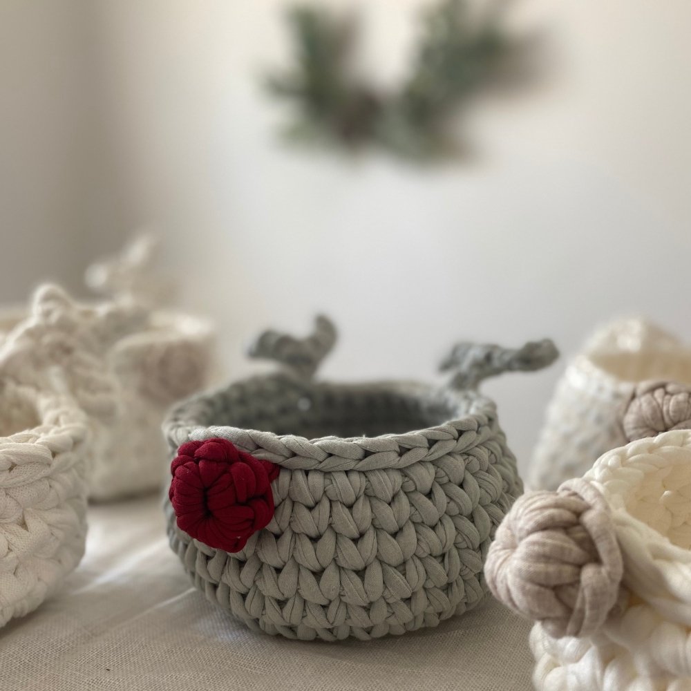 Crochet Basket Rudolph Reindeer | Sage Green