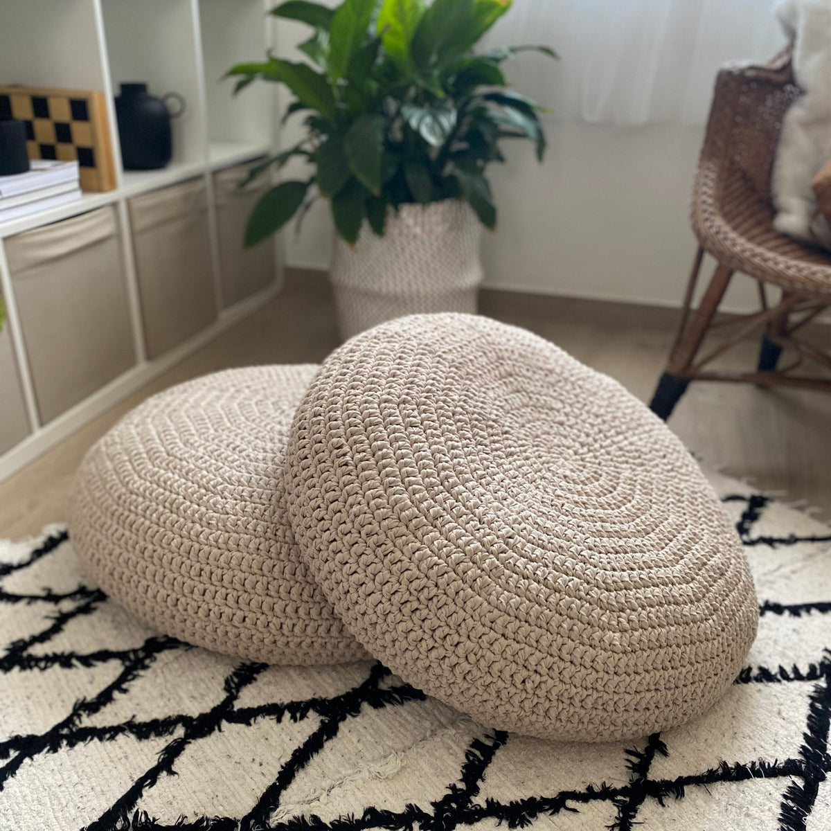 Crochet Floor Pillow Seats | Modern Seating Poufs