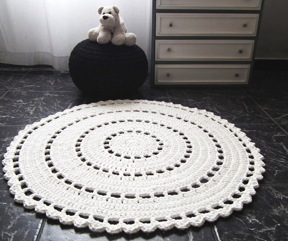 Crochet Round Doily Rug, Mandala Floor Mat