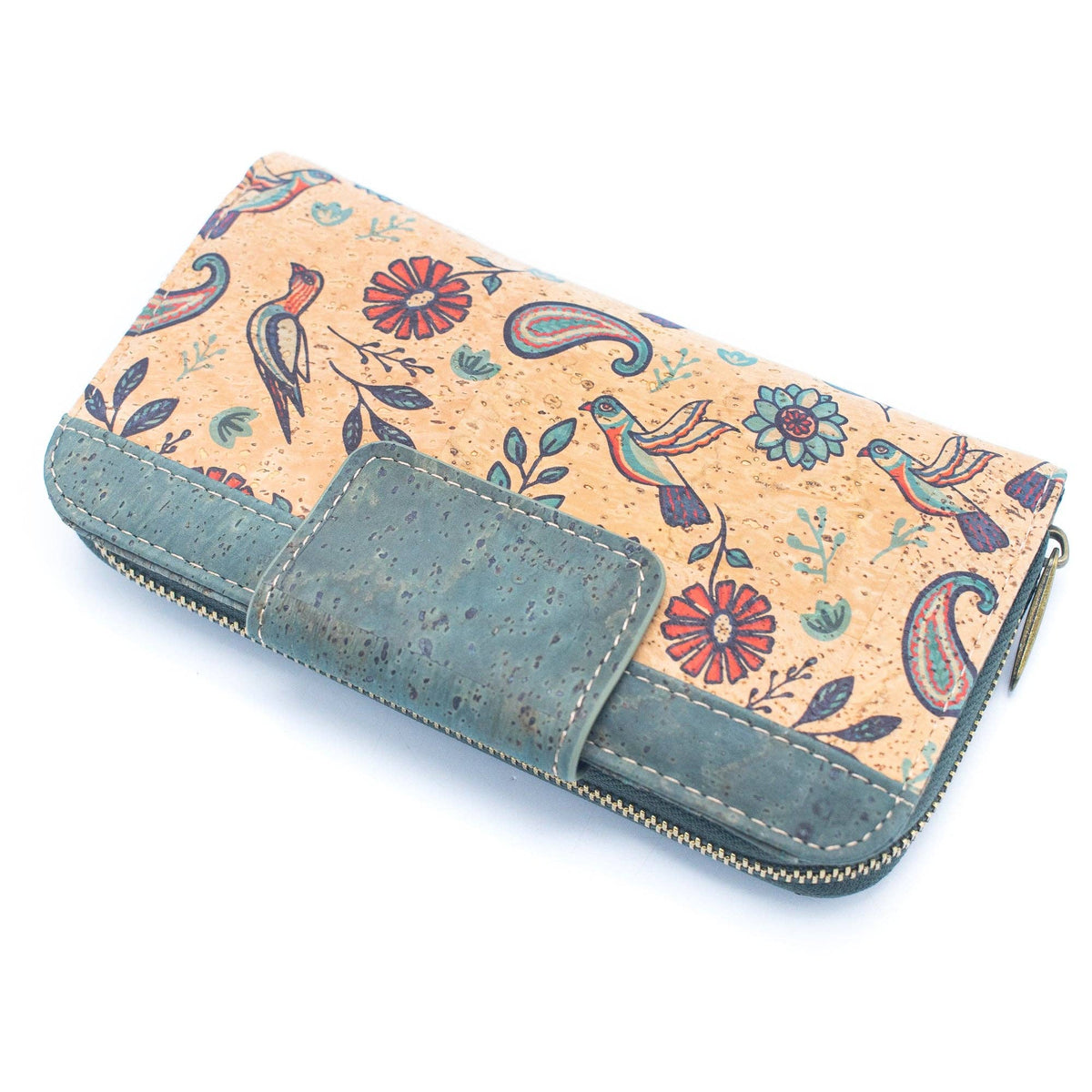 Turquoise Color cork bifold Ladies Pattern Cork Wallet BAG-2089