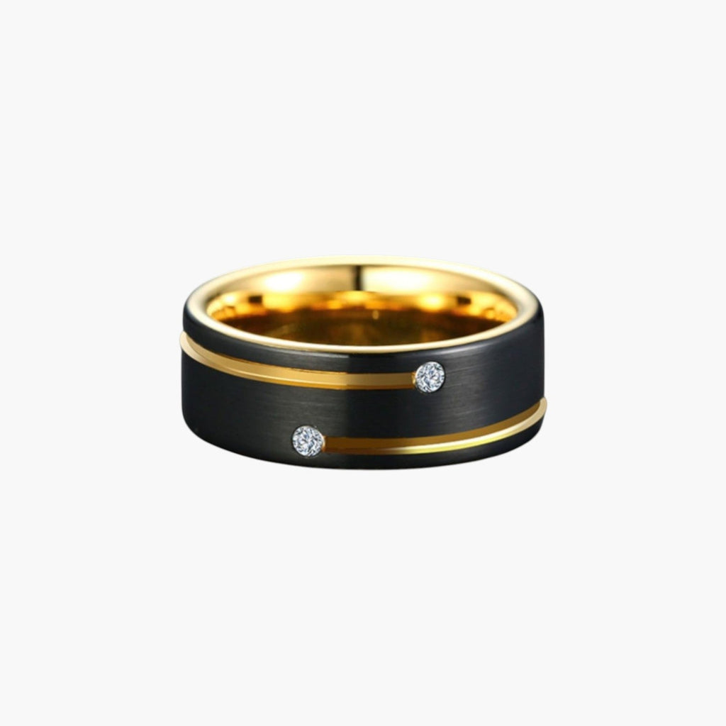 Ring aus Wolframstahl und Zirkonia