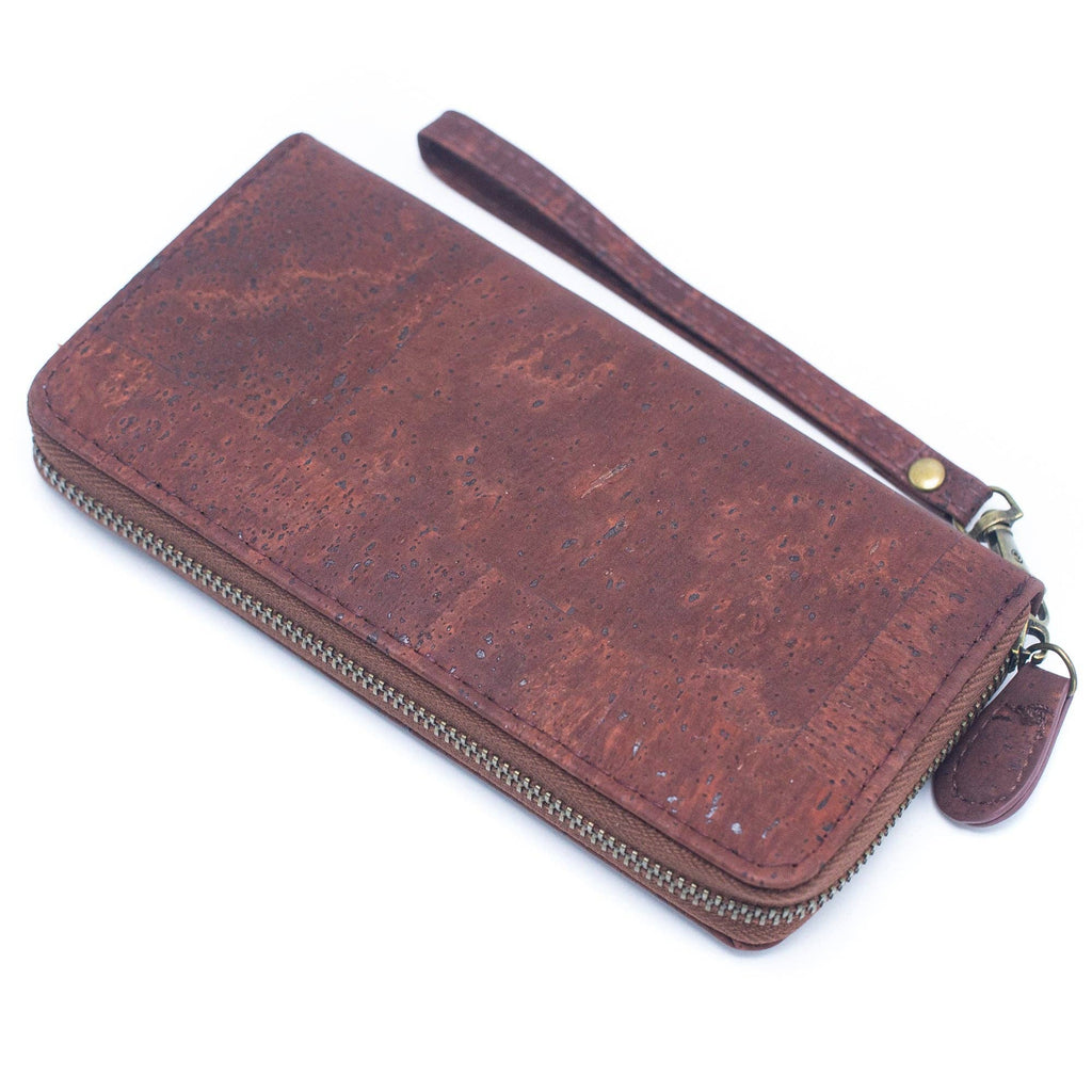 Brown Blue and black women cork card wallet with hand strap BAG-2206