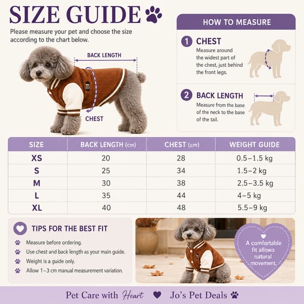 Embroidered Corduroy Varsity Jacket for Small Dogs & Cats – Lightweight Autumn Coat