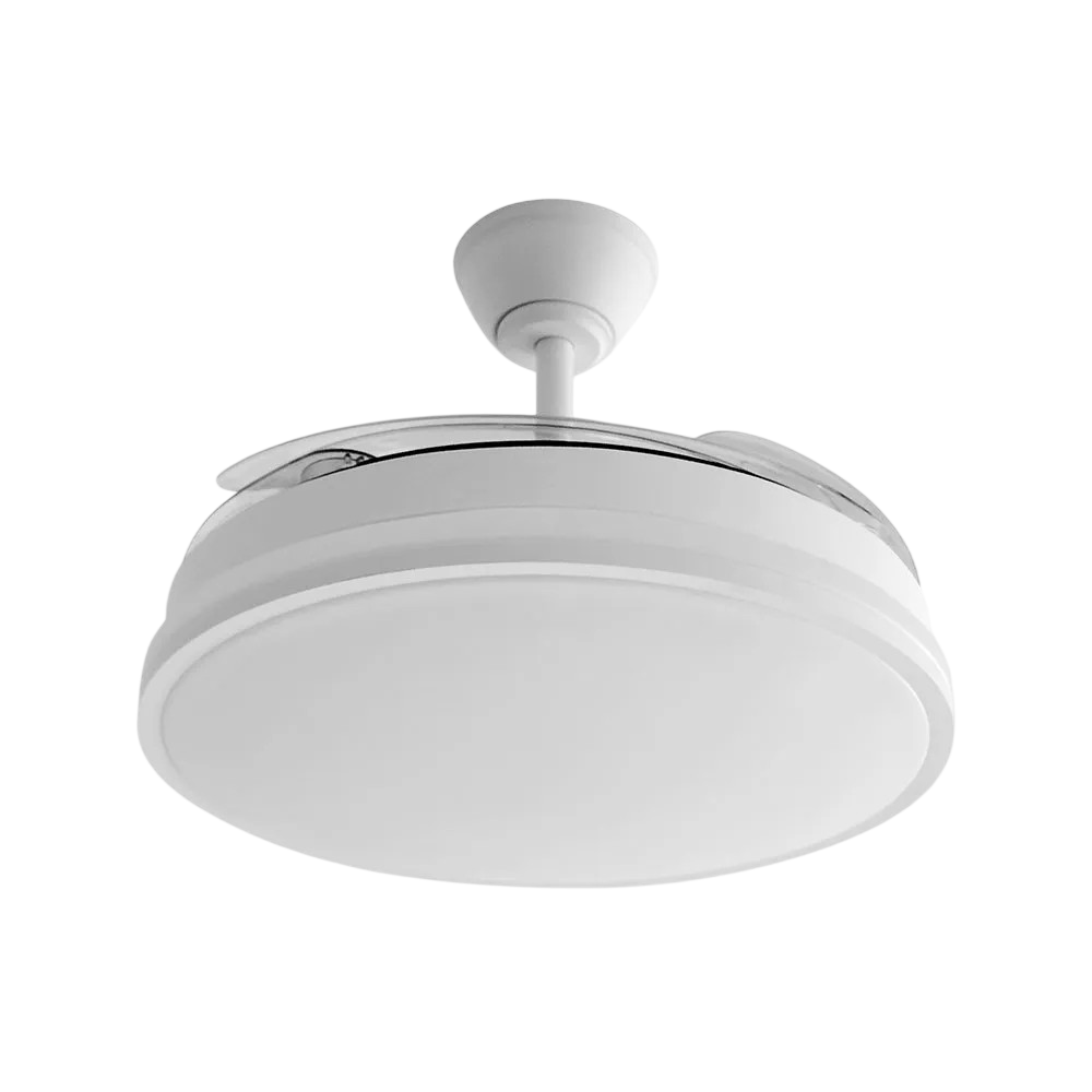 Ventilador DC Guerrero con función verano/invierno 44 W, blanco, 4 aspas, 107D, 4900 lm, 3500–4000–6500 K, mando a distancia y temporizador
