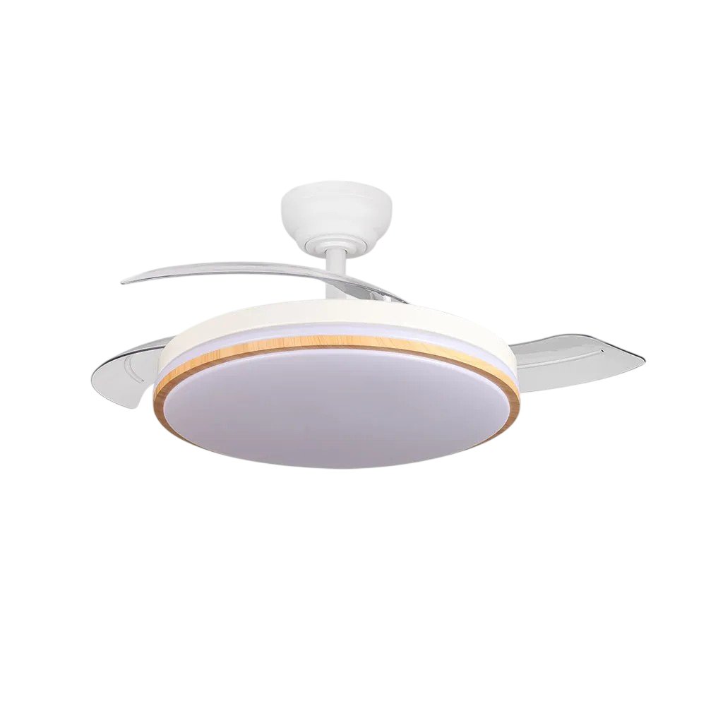 Ventilador de techo CC Rayo con función verano/invierno 60 W, blanco, 3 aspas, 107D, 6980 lm, 3500–4000–6500 K, mando a distancia y temporizador
