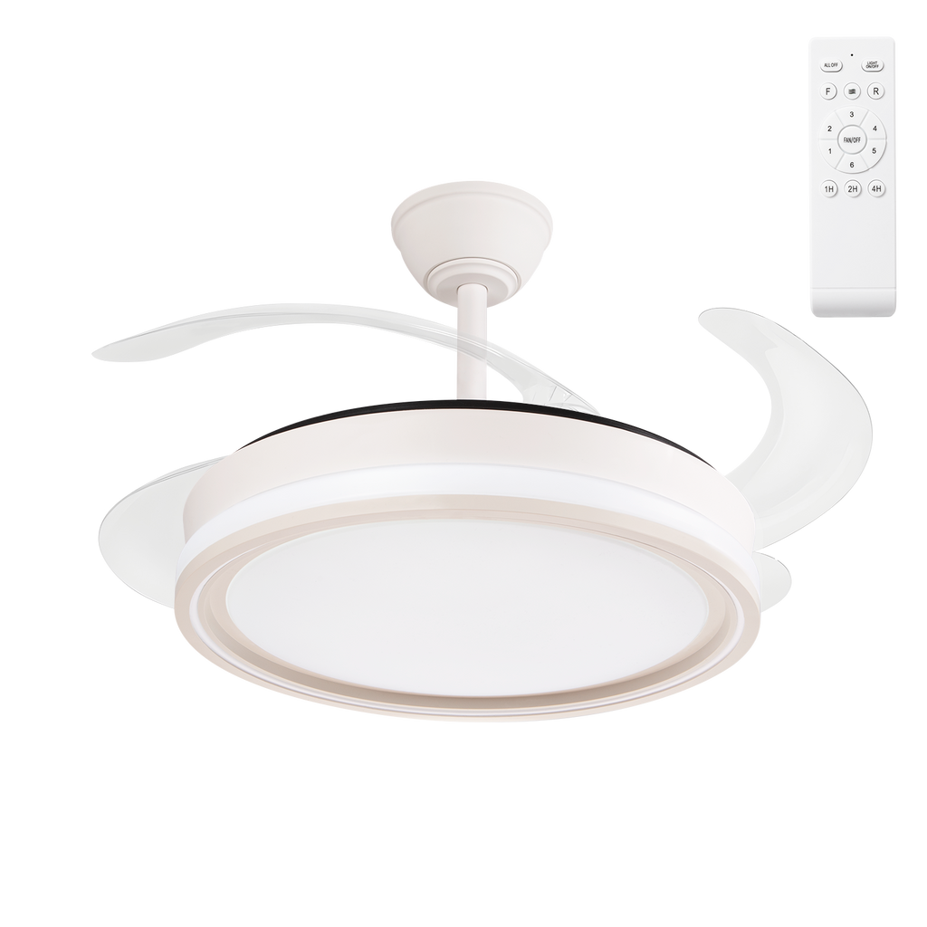 Ventilador DC Bandido, Función Verano-Invierno, 59 W, Blanco, 4 Aspas, 107D, 5900 LM, 3500-4000-6500 K, Mando a Distancia y Temporizador