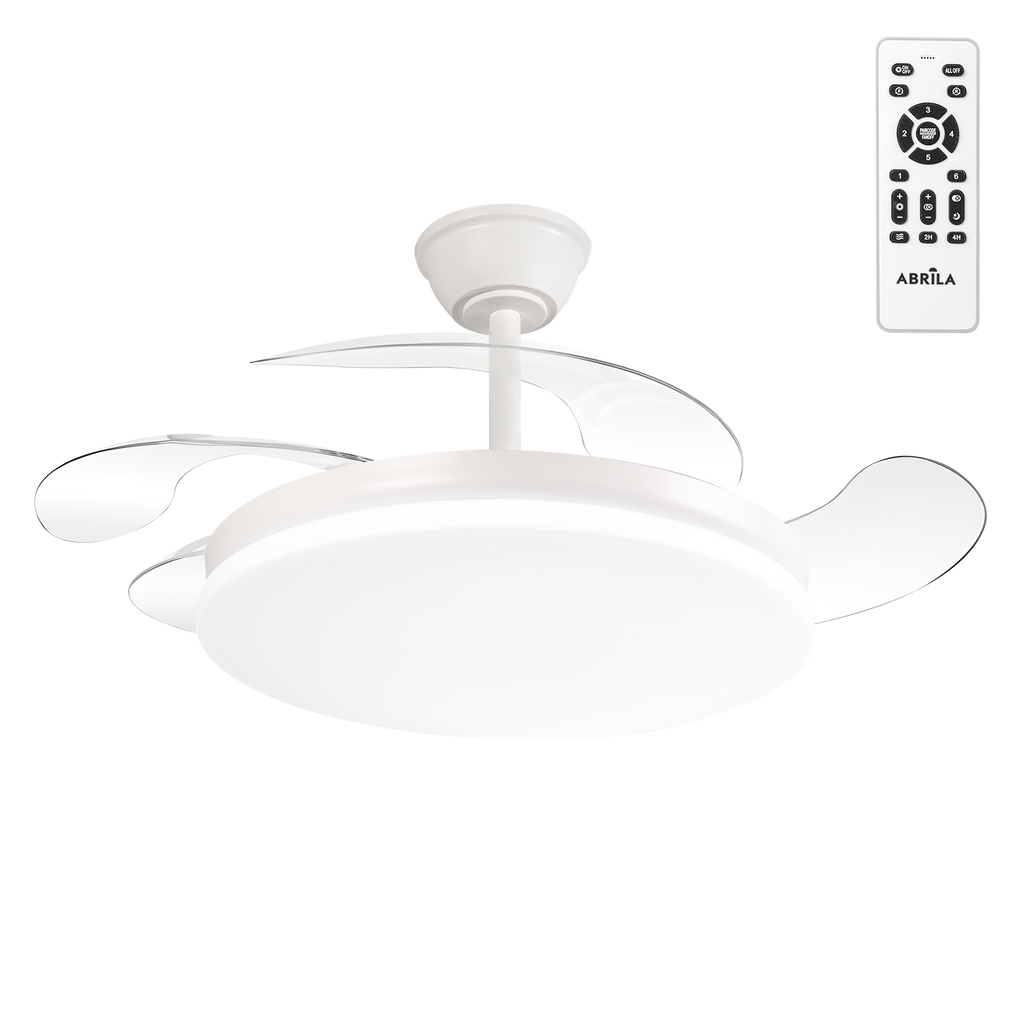 Ventilador CC Trident, Função Verão-Inverno, 59 W, Branco, 4 Pás, 107D, 6980 LM, Dimmer, Controle Remoto + Timer + Memória, 3000