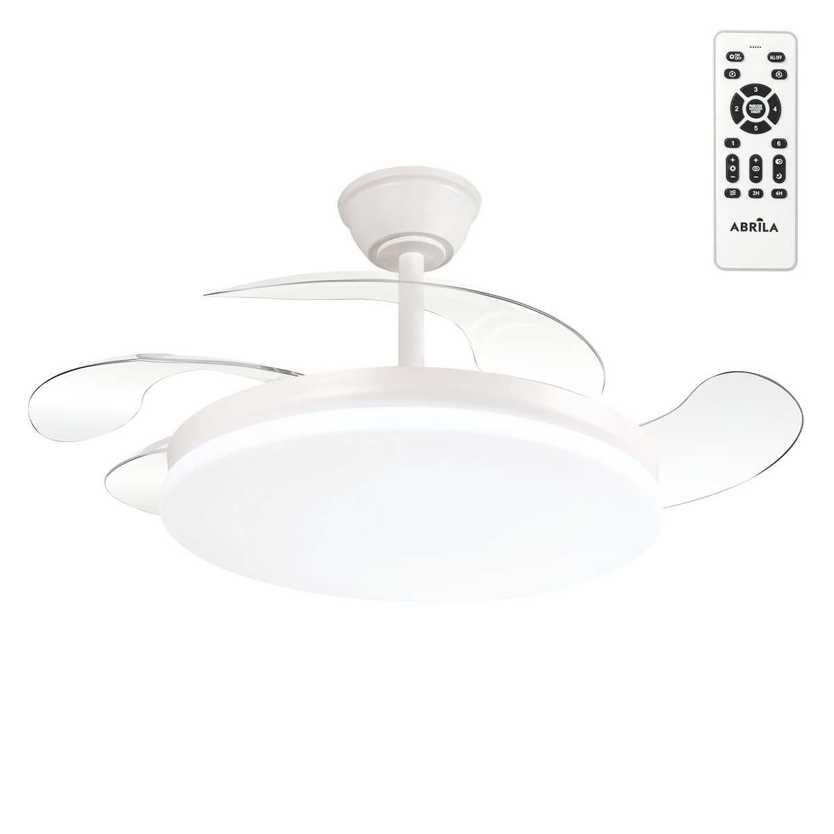 Ventilador CC Trident, función Verano-Invierno, 59 W, blanco, 4 aspas, 107D, 6980 LM, dimmer, control remoto + temporizador + memoria, 3000