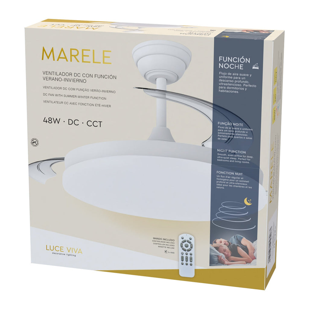 DC-Deckenventilator „Marele“, Sommer-/Winterfunktion, 48W, weiß, 3 Flügel, 5040lm, 3500-4000-6500K, Fernbedienung und Timer