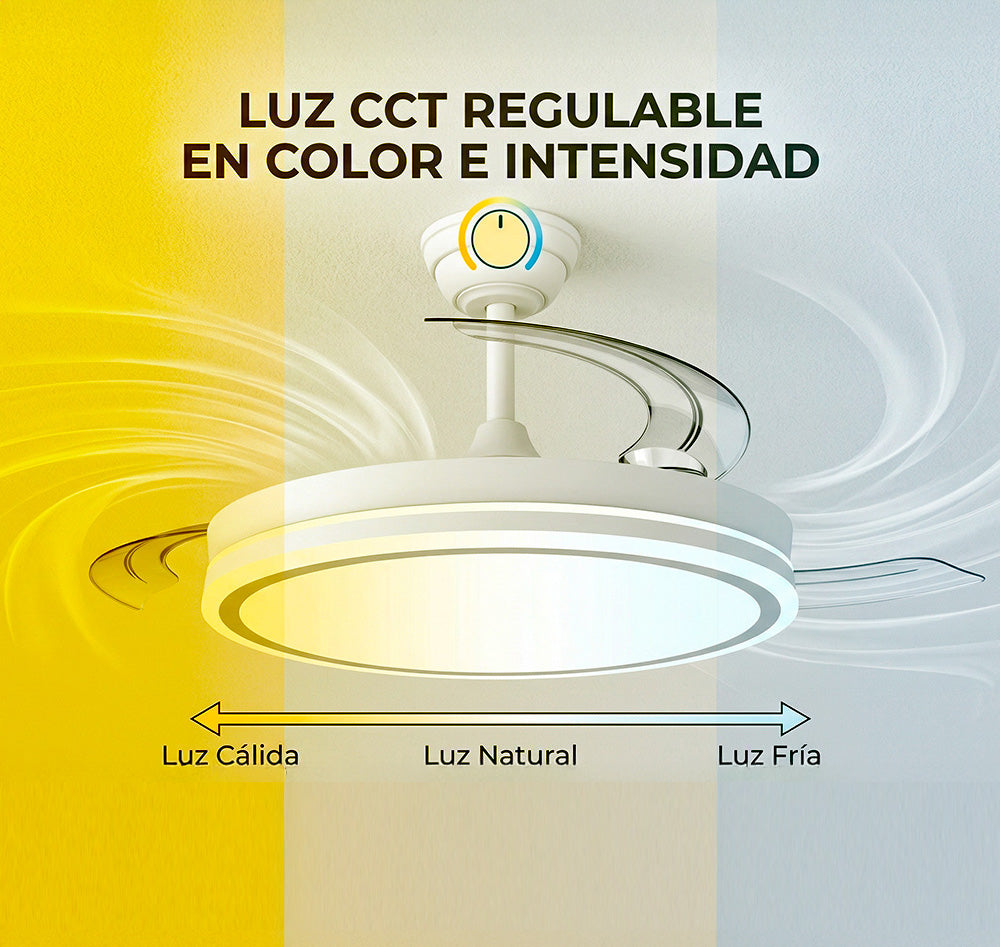 Ventilador DC "Martina", función verano/invierno, 48W, blanco, 3 aspas, 5040lm, 3500-4000-6500K, mando y temporizador