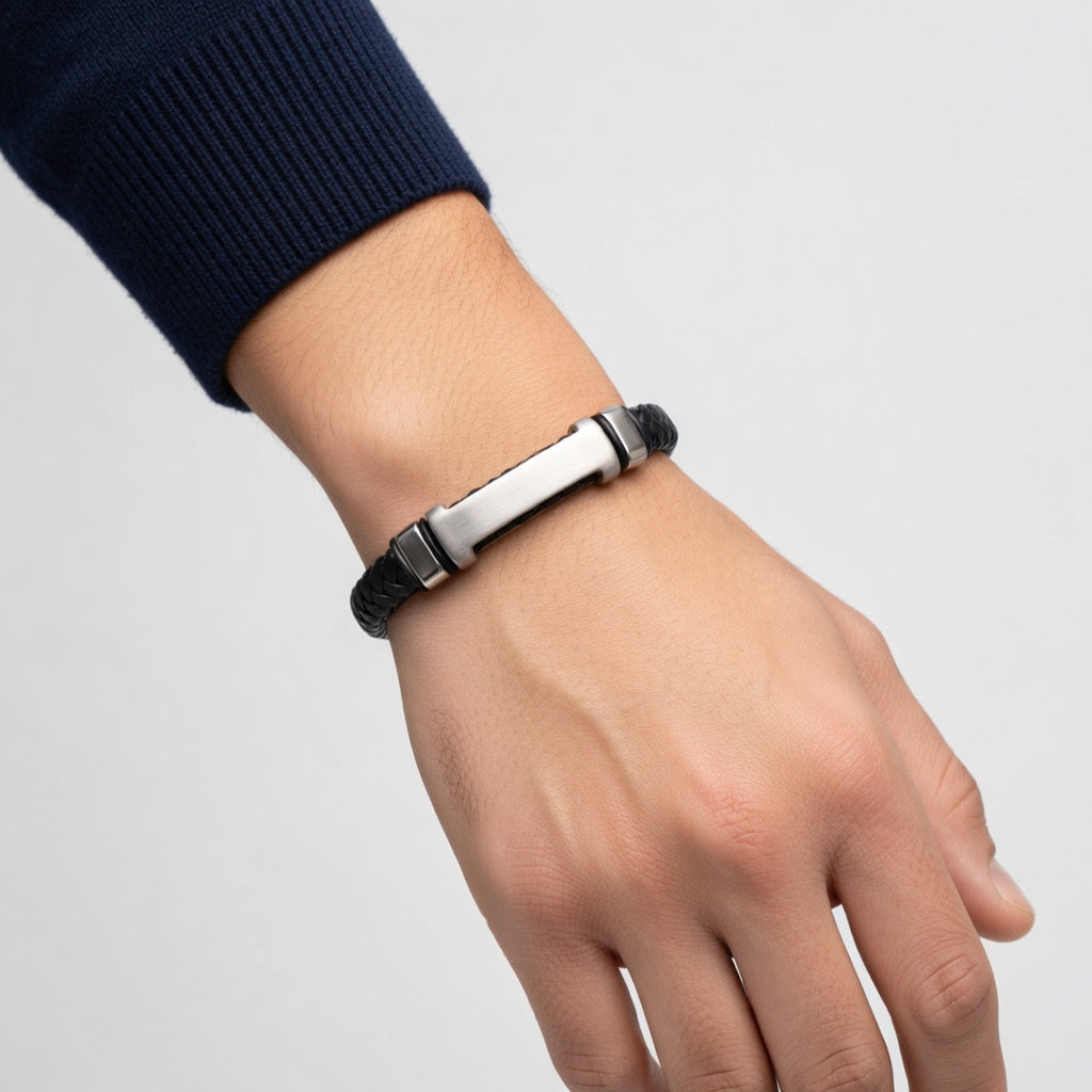 Armband aus Leder und Edelstahl 316L