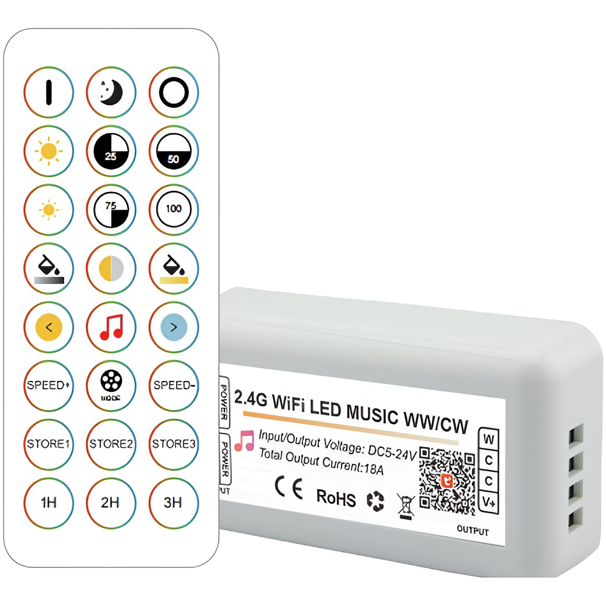 Controlador de LED RF CCT Tuya Wifi 2.4G (matiz de luz regulável) [HLP-YS-WIFI-RF24-02]