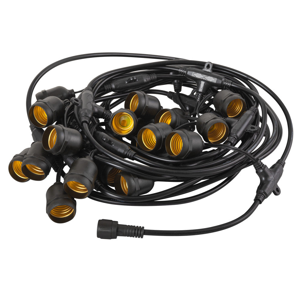 Lichterkette mit 20 E27 Fassungen 10 Meter IP65 ohne Leuchtmittel [HO-CAD-10M-20xE27]
