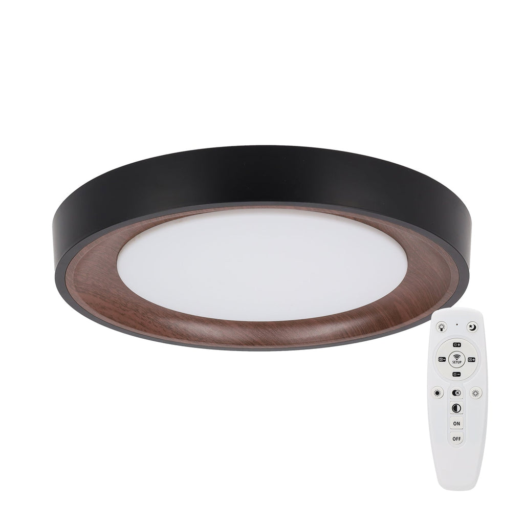 Luminária de teto LED decorativa 30W CCT 3000-6000ºK (tom de luz regulável) com controle remoto e acabamento preto