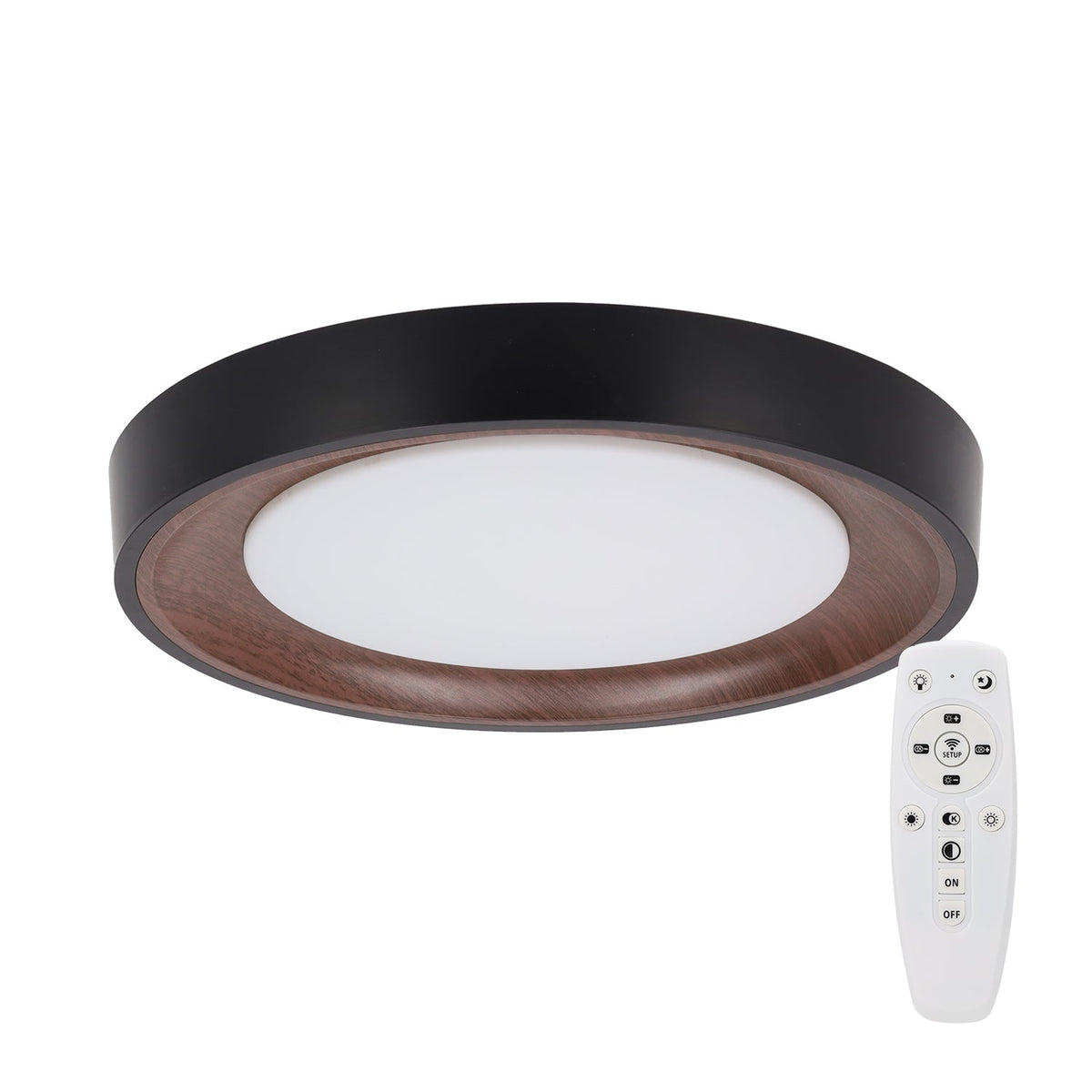 Luminária de teto LED decorativa 30W CCT 3000-6000ºK (tom de luz regulável) com controle remoto e acabamento preto