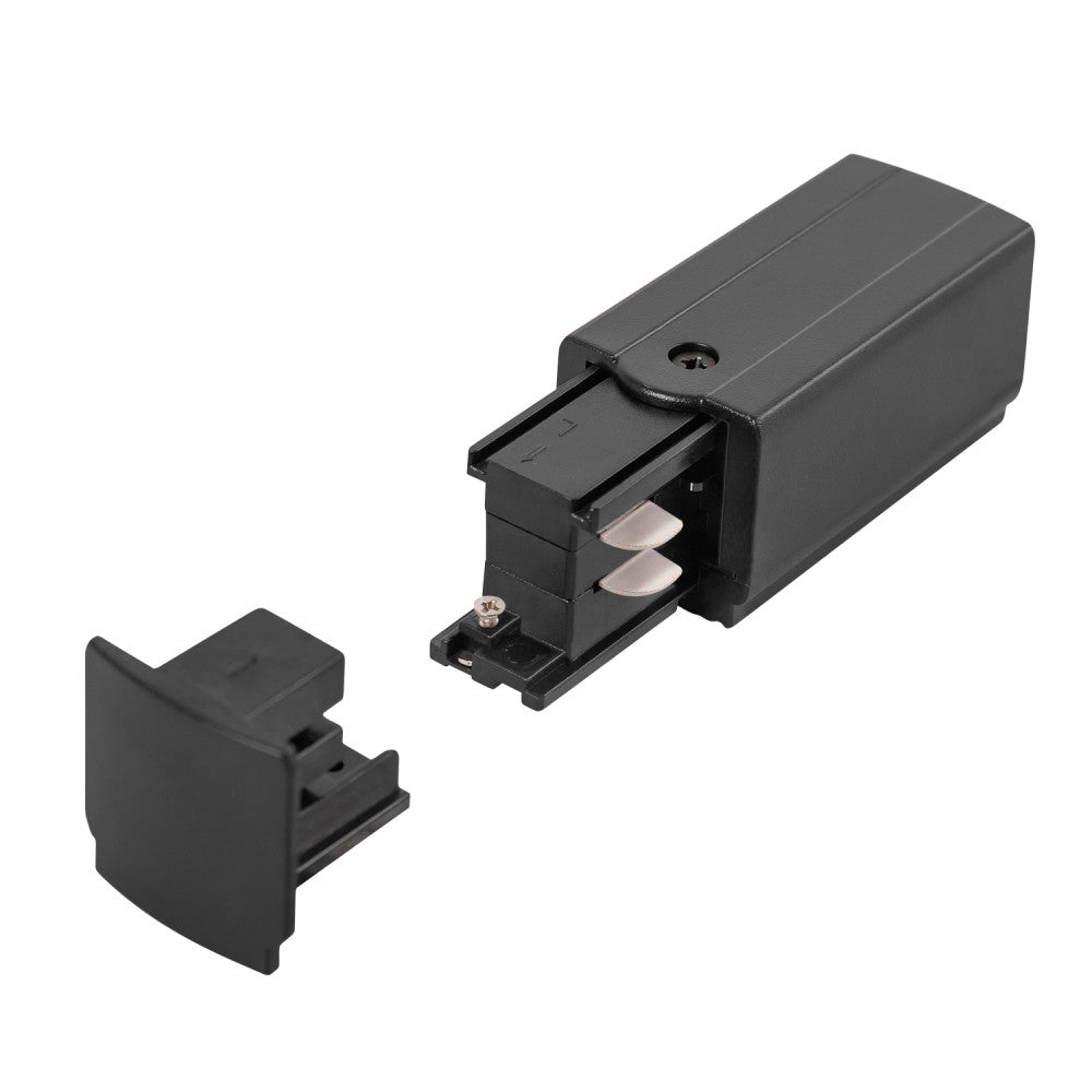 Conector inicial de trilho trifásico preto