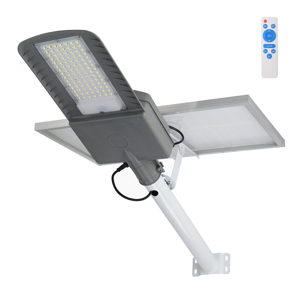 Luz de rua solar LED 200W 5000K Painel 6V 30W Bateria 28Ah Sensor crepuscular / Controle Remoto