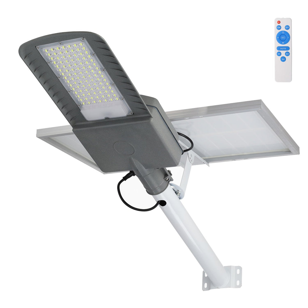 Luz de rua solar LED 200W 5000K Painel 6V 30W Bateria 28Ah Sensor crepuscular / Controle Remoto