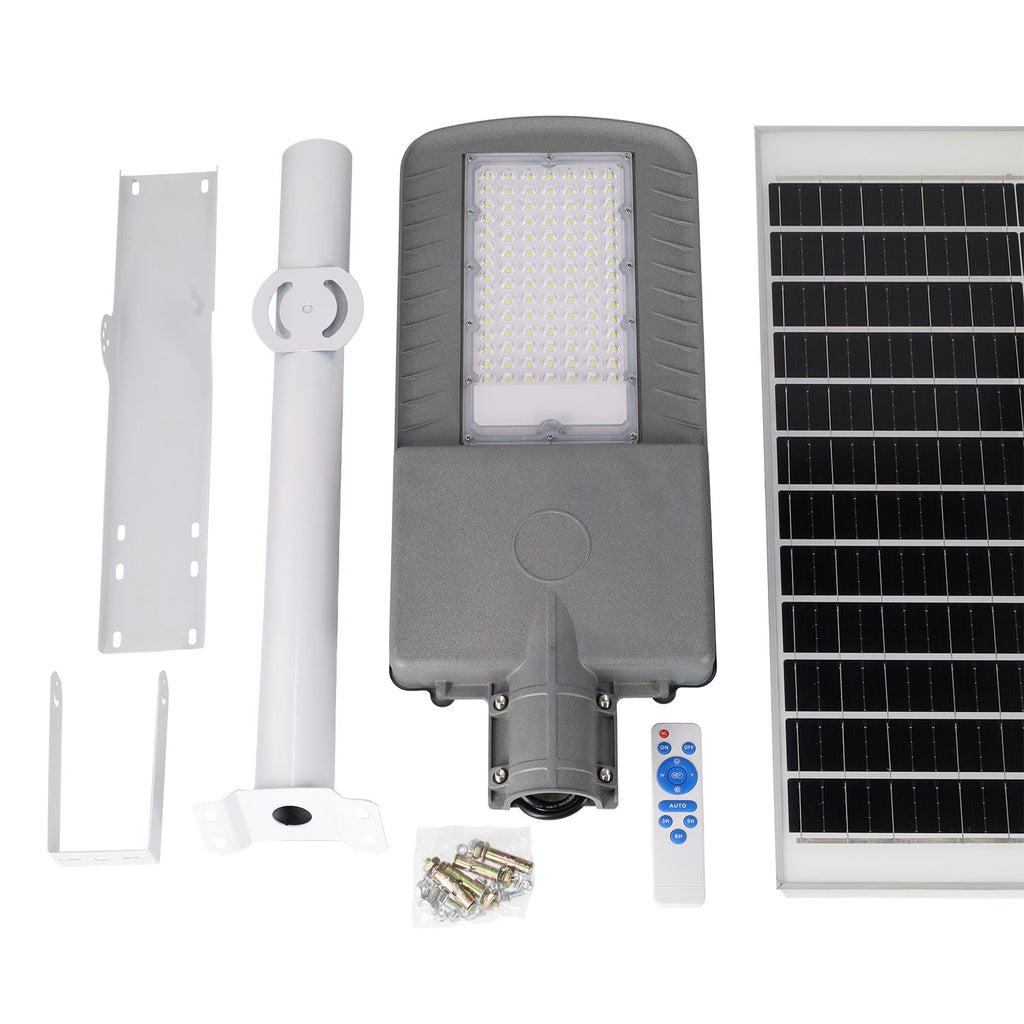 Luz de rua solar LED 200W 5000K Painel 6V 30W Bateria 28Ah Sensor crepuscular / Controle Remoto