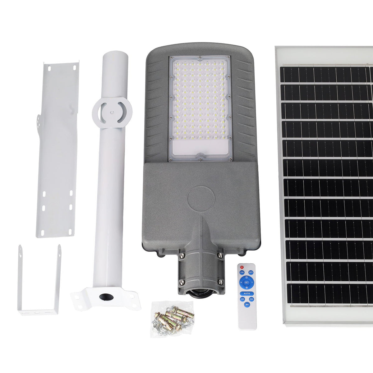 Luz de rua solar LED 200W 5000K Painel 6V 30W Bateria 28Ah Sensor crepuscular / Controle Remoto