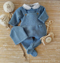 Baby-Set aus kobaltblauem Strick, 3-teilig, 100 % Baumwolle
