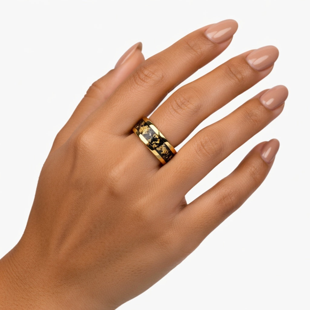 Anillo Dorado Estrellado de Acero Inoxidable