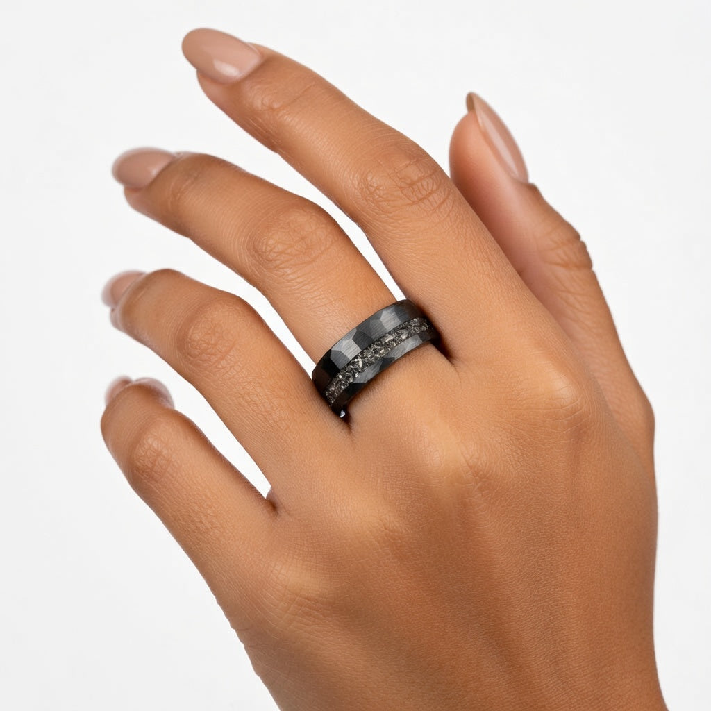 Wolframstahlring mit Meteorit