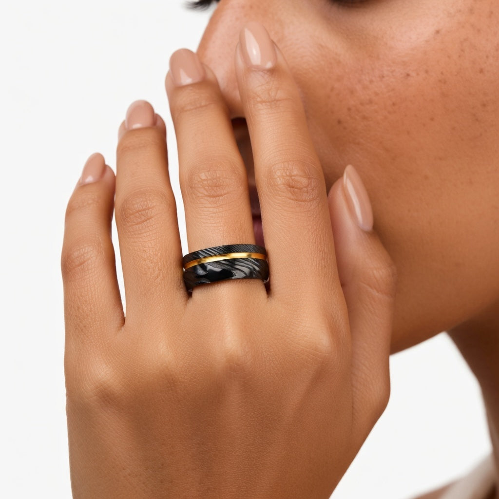 Premium-Ring aus Wolfram und Damaszenerstahl